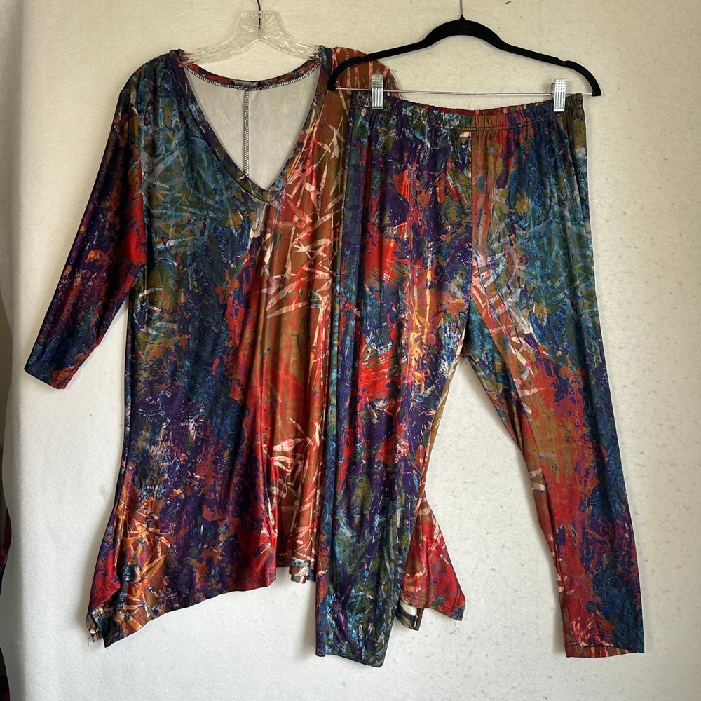Lily‎ by Firmiana 1X Abstract Print Tunic Leggings Set Sharkbite Hem L172151